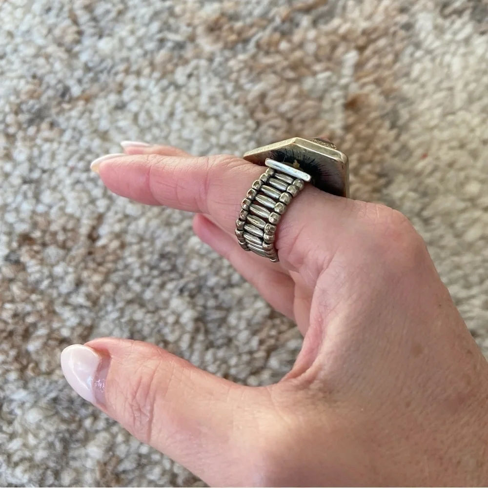 Large Coral + Gold shimmer stone ring